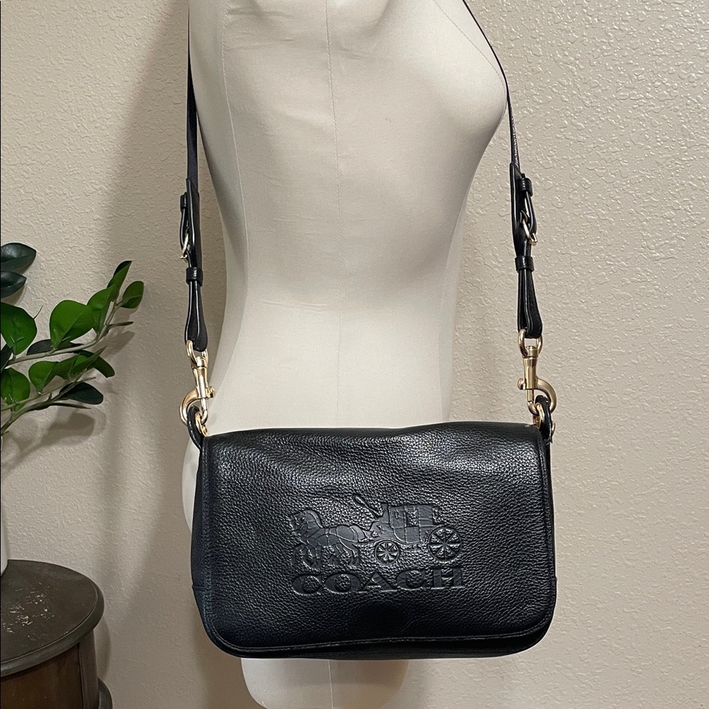 Coach Jes Black Leather Crossbody Bag - Signature Embossed